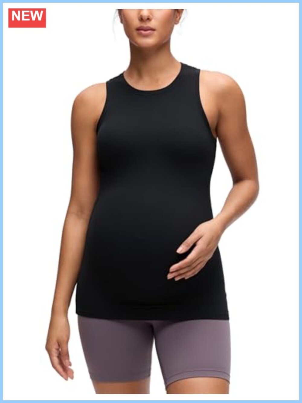 Maternity High Neck Tank Top Slim Fit Soft Stretch Hip Length